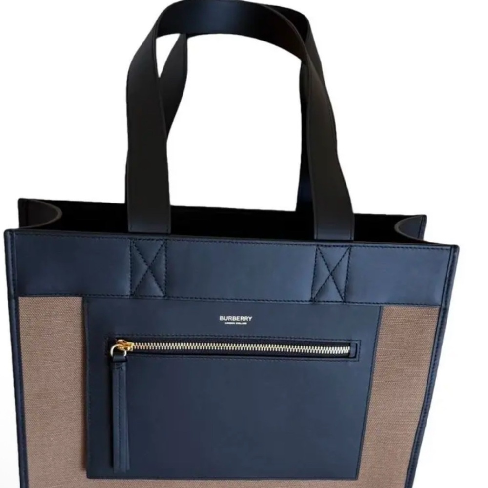 Burberry Black and Brown  Tote Measures:  13.5" L x 14.5" H x 3.5" D - Picture 2 of 6
